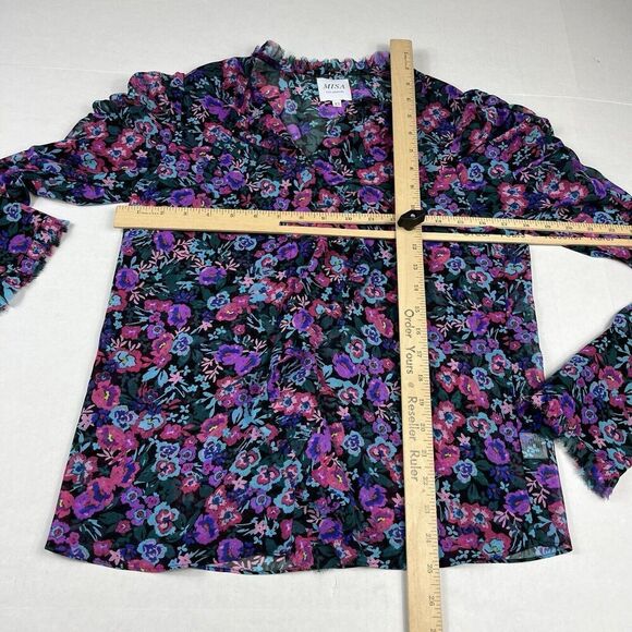 Misa Los Angeles Garance Blouse Floral Puff Long Sleeve Flowy Ruffled Top XS - Picture 5 of 10